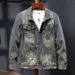 "Men's Embroidered Denim Jacket - Vintage Star Motif Biker Coat, Slim Fit Cotton Blend, Spring/Autumn Casual Outerwear (Blue, S-4XL)"_mkmklike.com