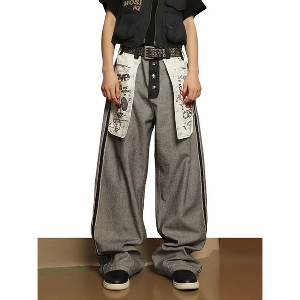 Women's Distressed Wide-Leg Cargo Pants - 90s Grunge Revival With Adjustable Ties & Asymmetrical Hem_mkmklike.com