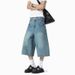 Men's Stylish Blue Jeans Trendy And Cool Loose Straight Leg Cropped Style with Rounded Pockets Cross Border Design_mkmklike.com