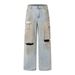 Post-apocalyptic Style Washed Ripped Knee Jeans Men's High Street Trend Distressed Dirty Casual Straight Long Pants_mkmklike.com