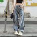 Men's Streetwear Jeans – Oversized Straight-Leg Denim Pants With Cross & Hand-Painted Details (S-5xl) – Vintage Low-Rise Unisex Jeans For Casual Wear_mkmklike.com
