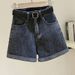 Women's Black Gray Denim Shorts Summer Thin Ins Korean Style Slimming Casual Rolled Hem A-Line Wide Leg Hot Pants_mkmklike.com