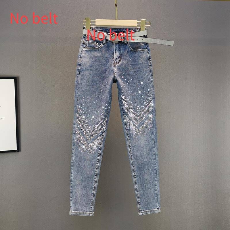 Women's Clothing Heavy Duty Hot Diamond Skinny Jeans For Women Summer New All Match High Waist Slim Nine Point Skinny Pants_mkmklike.com