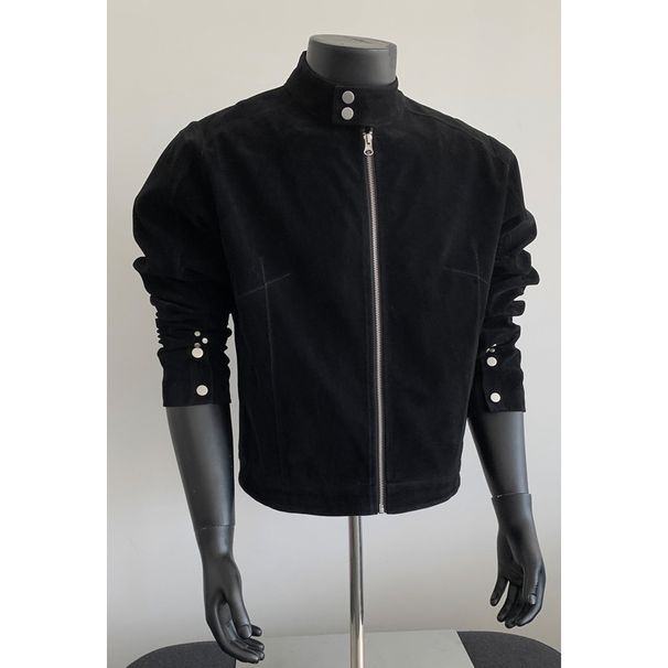 "Modern" Vintage Maillard Autumn Cleanfit Jacket Short Muntjac Velvet Harrington Flight Jacket_mkmklike.com