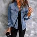 Vintage Washed Denim Jacket For Women – Non-Stretch Distressed V-Neck Long Sleeve Coat (S-2XL, Dark/Light Blue)_mkmklike.com