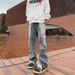 Nordmann American Retro Jeans For Men, Patchwork Color Block Workwear, Trendy Loose Straight-Leg Cool Versatile Casual Long_mkmklike.com