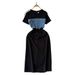 Women's Clothing Slimming Short Sleeved Denim Patchwork Dress Coffee Break Waisted Fashionable Mid Length Round Neck Age Reducing T Shirt Dress_mkmklike.com