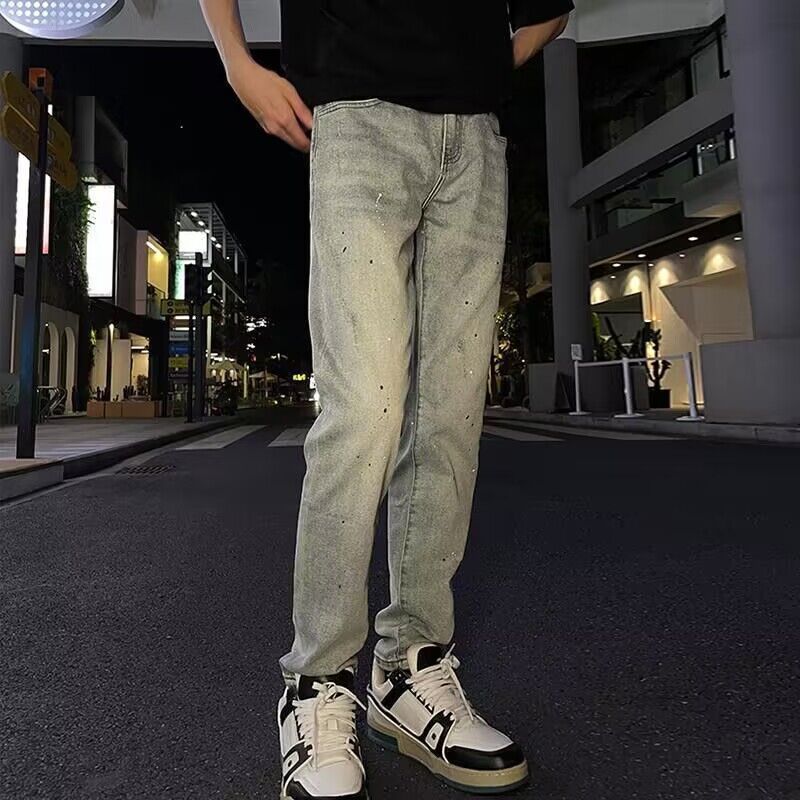 Men's Distressed Washed Jeans – Streetwear Style, Relaxed Straight Fit, Vintage Light Blue Denim Pants For Casual Outfits (Sizes 27-36)_mkmklike.com