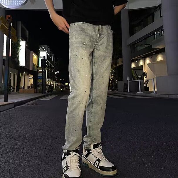 Men's Distressed Washed Jeans – Streetwear Style, Relaxed Straight Fit, Vintage Light Blue Denim Pants For Casual Outfits (Sizes 27-36)_mkmklike.com