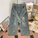 Men's Clothing Wide Leg Jeans Vintage Star Patchwork Denim Pants - High Waist Wide Leg, 70s Retro Style For Men, Distressed Wash (Black/Blue, S-XXXL)"_mkmklike.com
