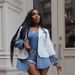 Stylish Women's Denim Blazer Jacket With Polyester-Spandex Blend, Casual Streetwear For Spring, Black & White Options (S-2XL)_mkmklike.com