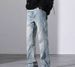 Vintage Washed Relaxed Straight Leg Trousers For Men, Retro Wide Leg Jeans With Flared Hem, High Street Casual Pants For Autumn_mkmklike.com