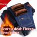 Woven Straight Loose Men's Jeans With Fleece Lining, Autumn And Winter Thickened Warm Stretch Pants_mkmklike.com