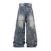 Punk Wasteland Washed Vintage Jeans Men's Hip-Hop Trend Heavy Design Sense Wrinkled Niche Wide-Leg Pants_mkmklike.com