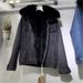Women's Denim Jacket With Faux Fur Collar, Winter Short Padded Coat, Loose Fit, Thick Warm Fleece Lining, Casual Style_mkmklike.com