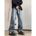 Nordmann Washed Vintage Gradient Color Jeans For Men Loose Straight Wide-Leg American High Street Black Gray Casual Pants_mkmklike.com