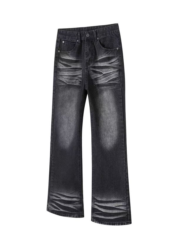 Men's Vintage Washed Black Slim Fit Straight Leg Jeans - High Street Vibe Retro Denim Pants Fashion Trends_mkmklike.com