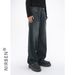 Nirben Denim | Korean Version Of Basic Washed Old Denim Blue Loose Straight Casual Trousers_mkmklike.com