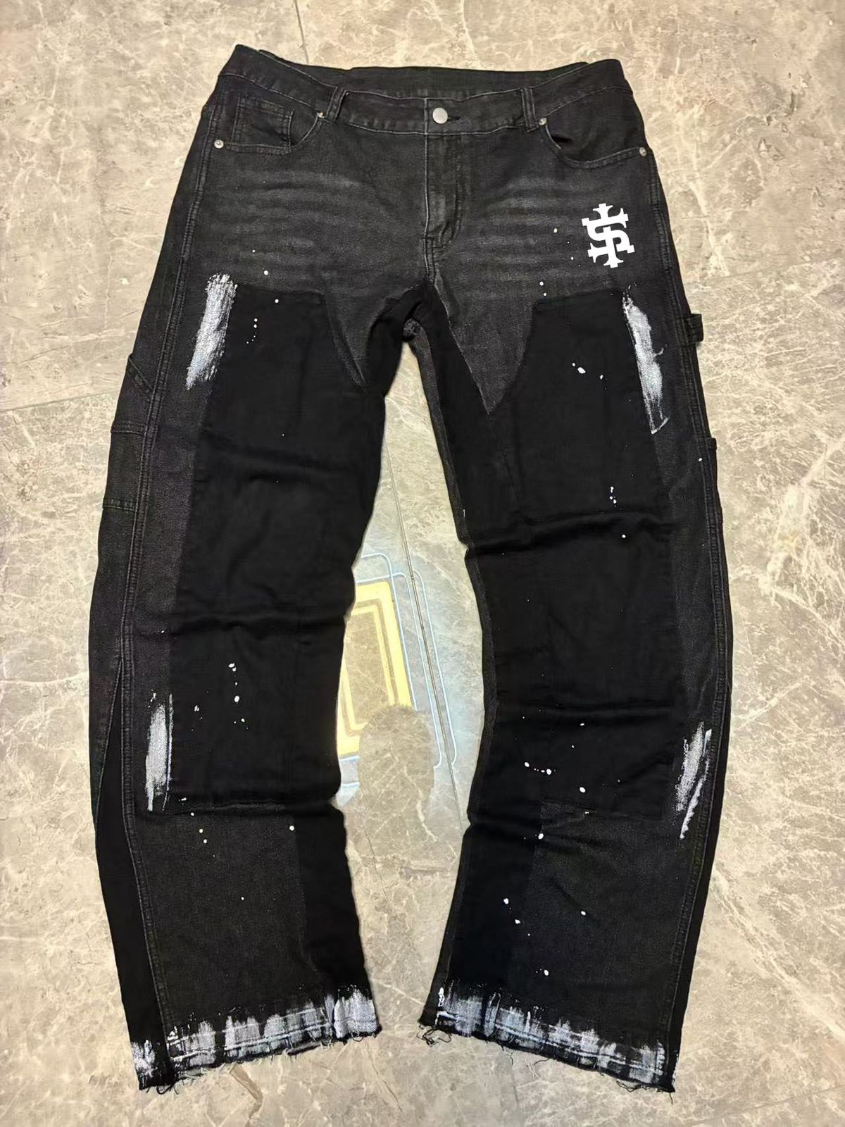 Men's Clothing Men's Denim Cargo Pants, European And American Fashion, Popular On Instagram Style, Stretch Patch Denim Layered Flared Pants 05_mkmklike.com