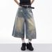 "Men's Vintage Distressed Jeans – Star Print & Ripped Details (Relaxed Wide-Leg Cropped Fit, Summer Style)"_mkmklike.com