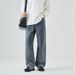 Men's Distressed Loose-Fit Jeans – High Street Washed Denim, Straight Leg & Comfort Stretch, Vintage Blue & Black, S-XXL_mkmklike.com