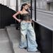 Spring Summer 2027 Fashion American Vintage Hio-Hop Light Blue Jeans Women Cotton High Waist Broken Hole Straight Type Washed Denim Pants S-3XL_mkmklike.com