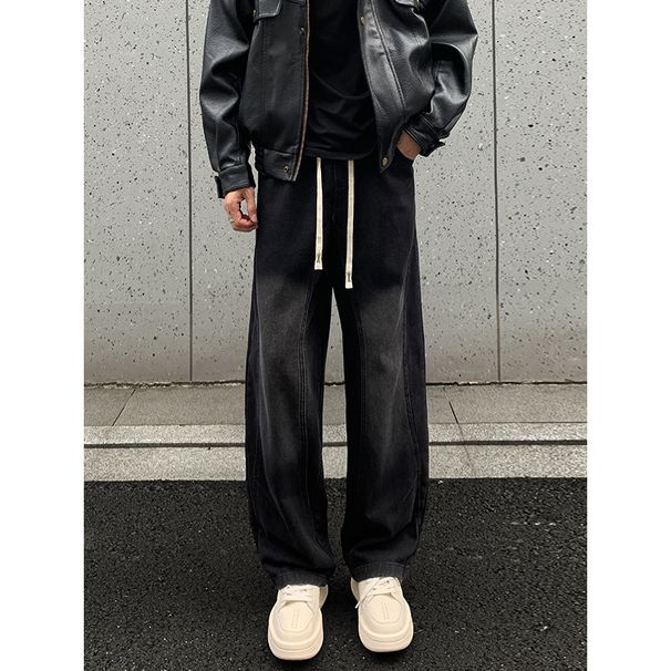 Vintage American-style Autumn Streetwear Washed Patchwork Curved Hem Jeans For Men And Women, Loose Fit, Plus Size,_mkmklike.com