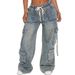 Vintage American Streetwear Cargo Jeans - Hiphop Style Relaxed Fit Multi-Pocket Straight Leg Wide Hem Pants_mkmklike.com