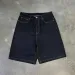 Men's Jeans Y2K Harajuku Unisex Black Denim Shorts Mens Skater Vintage Contrast Stitching Minimalist Embroidery Baggy_mkmklike.com