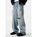 Men's Retro Washed Distressed Handmade Ripped Jeans Trendy Loose Straight Leg Trousers Versatile For Commuting_mkmklike.com