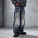 Men's Electric Blue Graffiti Denim Jeans - Oversized Straight Leg With Hand-Painted Artwork (S-3xl) - Streetwear Essential_mkmklike.com