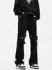 Unisex High Street Style Flared Straight Leg Jeans with Laces Black Casual Cargo Pants for Men And Women Instagram Inspired_mkmklike.com