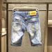 Summer Trendy Brand Contrast Color Shorts Men's High Street Handsome Ripped Patch Jeans Men's Trendy Ink Splashed Loose Shorts_mkmklike.com