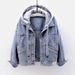 Women’s Oversized Hooded Denim Jacket – Korean Streetwear Style Distressed Long Sleeve Jacket With Large Pockets (Indigo Blue, S-3XL)_mkmklike.com