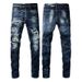 Men's Clothing High Street Rainbow Embroidered Letters Micro Flared Slim Jeans Men's Old Retro Hip Hop Patchwork Pants_mkmklike.com