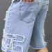 Men's Distressed Denim Shorts – Mid-Length Washed High-Street Cutoffs (Light Blue, 30-40 Waist, Cotton, Straight Leg, Raw Hem, No Stretch)_mkmklike.com