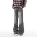 Men's Smoky Gray Distressed Denim Jeans Slightly Flared Loose Straight Leg Autumn Fashion High Street_mkmklike.com