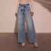 Women's Clothing High Waist Wide Leg Jeans For Women Tie Up Washed Straight Leg Denim European And American Style_mkmklike.com
