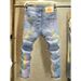 Men's Clothing Autumn New Style Ink Splash Personality Trendy Printed Jeans Trendy Brand Elastic Casual Versatile Men's Pants Blue_mkmklike.com