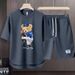 Men's Clothing 2024 Waffle Casual Summer Suit Men's Loose Teen Short sleeved T shirt Shorts Handsome Two piece Suit_mkmklike.com