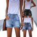 Women's High-Waisted Denim Shorts, Distressed Frayed Hem Raw Edge Shorts, High Stretch Comfort Straight Leg Shorts For Women_mkmklike.com