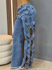 D8727 Spring Summer European And American Women's Fashion Personality Side Hollow S-Line Denim Patchwork Long Pants_mkmklike.com