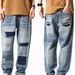 Men's Clothing Retro Ripped Jeans For Boys Loose Straight Casual Pants Trendy Patch Nine Point Daddy Pants Large Size Men_mkmklike.com