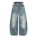 Vintage Washed Denim Jeans High Street Distressed Cat Whisker Flared Hem Button Fly Non-Stretch Cotton Blend Men's Women's_mkmklike.com