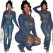 CM9528 Women's Western Style Stretch Casual Denim Suit European American Fashion Washed Burnished Finish Two-piece Outfit_mkmklike.com