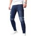 Men's Slim Fit Stretch Ripped Denim Jeans Dark Blue Distressed Skinny Midweight Polyester Mid Waist Jeans_mkmklike.com