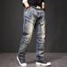 European And American Trendy Brand Multi Pocket Outdoor Retro Jeans Men's High Street Nostalgic Workwear Elastic Jeans Splicing Style_mkmklike.com