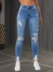 K New Elastic Perforated Slim Fit Women's Jeans Fashion Pants_mkmklike.com