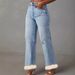"Vintage Washed Lambswool-Blend Jeans - Light Blue Distressed Denim (S-5XL)"_mkmklike.com