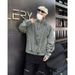 Street Style Frayed Tassel Zipper Denim For Men, Trendy Brand, Vintage Washed Deconstructed Design, Cool And Handsome_mkmklike.com